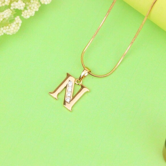 "Rose Gold Letter N Pendant with Crystals – 18K Gold Plated Charm, XPPT1363 - Picture 3 of 13